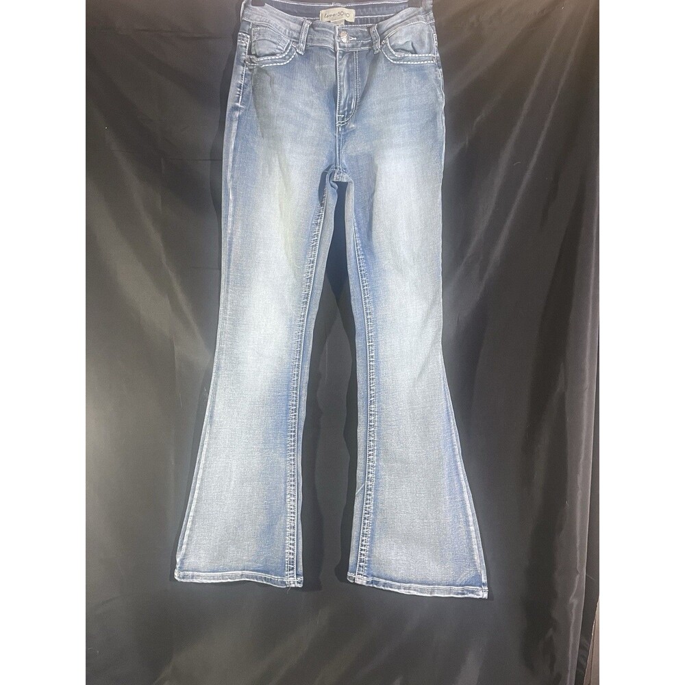 Love SOHO Women’s Jeans Flare Light Wash Pocket Rhinestone Embellished 5